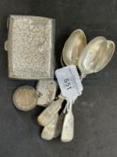 Hallmarked Silver: Dessert spoons hallmarked London and Birmingham x 4, cigarette case and vesta