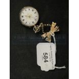 Hallmarked Gold: 9ct ladies brooch watch and bow suspension hanger. 24g. Inclusive.