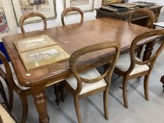 19th cent. Mahogany extending dining table on tapering supports. Approx. 72ins. x 36ins. Plus