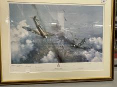 WWII Related Prints: Frank Wooton 'Battle Over London' signed by the artist and eight veterans.