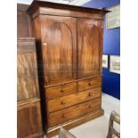 19th cent. Mahogany linen press robe over two short and three long drawers minus sliders. 50ins. x