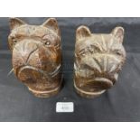 Treen: Carved oak rustic dogs heads possibly formerly the top of a Newell post. 6½ins.