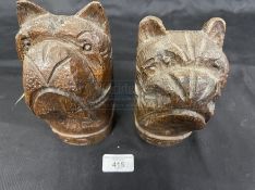 Treen: Carved oak rustic dogs heads possibly formerly the top of a Newell post. 6½ins.