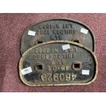 Railwayania: Two cast iron engine plates, Engine No. 460929 46.0 t, GLW Shildon 1980 Lot No. 3962,