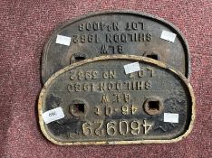 Railwayania: Two cast iron engine plates, Engine No. 460929 46.0 t, GLW Shildon 1980 Lot No. 3962,