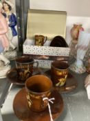 20th cent. Ceramics: Royal Doulton Kingsware, Pied Piper pattern, Demitasse cups and saucers, coffee