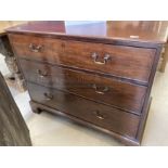 19th cent. Mahogany chest of drawers, three long cockbeaded drawers on square bracket feet. 44ins. x