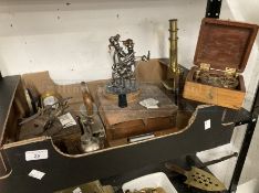 Collection of mixed items to include reproduction West of London bronze sundial/compass, microscope,