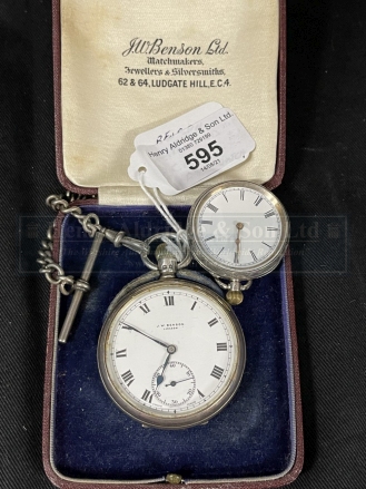 Hallmarked Silver: Open faced pocket watch by J.W. Benson, hallmarked London with a silver watch