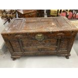 Chinese carved camphor wood marriage chest. 40ins. x 24ins. x 21ins.