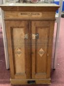 Advertising: Romeo Y Julieta beech cigar storage cupboard, two doors. With flat blade key. 19ins.