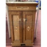 Advertising: Romeo Y Julieta beech cigar storage cupboard, two doors. With flat blade key. 19ins.