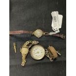 Watches: Ladies wristwatch 9ct back, a rolled gold watch, and a silver backed watch.