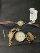 Watches: Ladies wristwatch 9ct back, a rolled gold watch, and a silver backed watch.