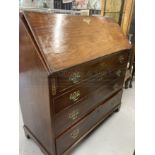19th cent. Mahogany bureau, one short and three long drawers, inlaid decoration to the full fitted
