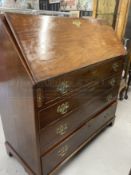 19th cent. Mahogany bureau, one short and three long drawers, inlaid decoration to the full fitted