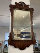 19th cent. Mahogany mirror, fretwork surround with acanthus finial.