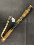 Police Memorabilia: 19th cent. Police decorated truncheon, turned oak painted black with Queen's