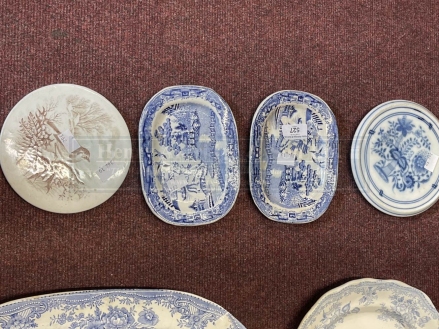 19th cent. Ceramics: Blue/white meat ovals x 4 15ins. - 12ins, teapot stands x 2, Willow and - Image 3 of 3