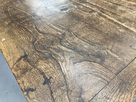 17th cent. Style, oak refectory table, the cleated plank top with foliate carved frieze, on leaf - Image 2 of 7