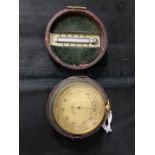 19th cent. Scientific Instruments: Benetfink pocket thermometer, barometer, compass, red Morocco