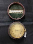 19th cent. Scientific Instruments: Benetfink pocket thermometer, barometer, compass, red Morocco