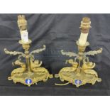 19th cent. Gilt ormolu lamps with oval inset Jasperware plaques. 12ins.