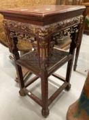 Early 20th cent. Chinese carved and stained hardwood two tier stand. Height 32ins. x Width 17ins.