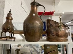 Metalware: 19th cent. Large copper lidded jug 20ins tall, plus 20th cent. Copper small samovar and