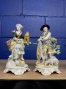 20th cent. Sitzendorf porcelain figures of a 'shepherd' and 'shepherdess' with finely painted detail
