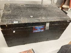 19th cent. Metal edged toolbox. Approx. 36ins. x 18ins. x 18ins.