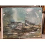 James V. Reynolds: 1980 oil on board, aircraft carrier U.S.S. Guadalcanal, signed and titled