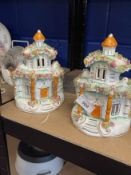 Staffordshire: Victorian pastille burners in the form of houses, possibly Rockingham. 8ins.