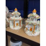 Staffordshire: Victorian pastille burners in the form of houses, possibly Rockingham. 8ins.