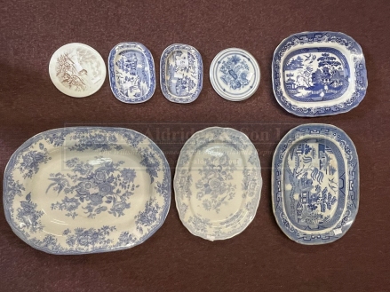 19th cent. Ceramics: Blue/white meat ovals x 4 15ins. - 12ins, teapot stands x 2, Willow and - Image 2 of 3