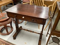 19th cent. Mahogany single drawer table. 25½ins. x 17½ins. x 29ins.