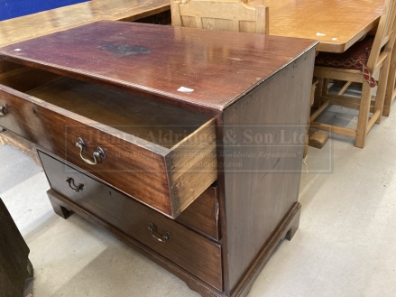 19th cent. Mahogany chest of drawers, three long cockbeaded drawers on square bracket feet. 44ins. x - Image 2 of 2