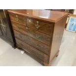 19th cent. Mahogany chest of drawers, two short over three long, on shaped bracket supports with