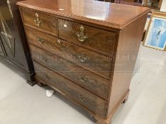 19th cent. Mahogany chest of drawers, two short over three long, on shaped bracket supports with