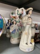 19th cent. Ceramics: Staffordshire flatbacks, Sailor and Barrel figure, flatback watch holders in