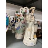 19th cent. Ceramics: Staffordshire flatbacks, Sailor and Barrel figure, flatback watch holders in