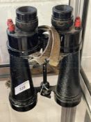 Militaria: WWII Barr & Stroud 7X Royal Navy binoculars, painted yellow broad arrow markings, with