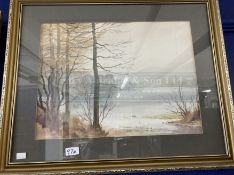 20th cent. Edwin Greig Hall: Watercolour, lake and mountains, signed bottom left. 19ins. x 14ins.