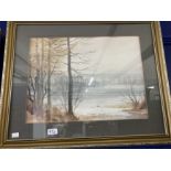 20th cent. Edwin Greig Hall: Watercolour, lake and mountains, signed bottom left. 19ins. x 14ins.