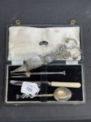 Hallmarked Silver: Christening set hallmarked Birmingham (knife, fork and spoon), plus silver plated