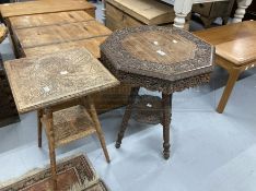 20th cent. Oriental carved Padouk wood drinks tables. (2)