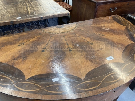 Georgian mahogany, satinwood and marquetry dressing table the demi lune top enclosing a fitted - Image 3 of 5