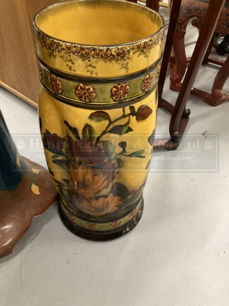 Early 20th cent. Pottery aesthetic jardiniere on stand, and a pottery stick stand. A/F. - Image 2 of 4