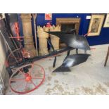 Late 19th/early 20th cent. Iron double blade horse drawn plough. 78ins.