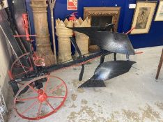 Late 19th/early 20th cent. Iron double blade horse drawn plough. 78ins.